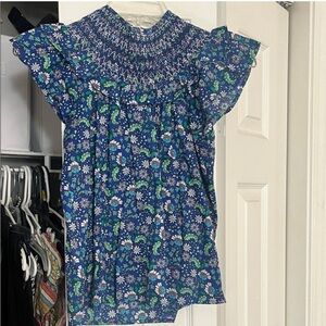 LOFT BLUE SMOCKED RUFFLE CREW NECK SLEEVELESS BLOUSE XXSP